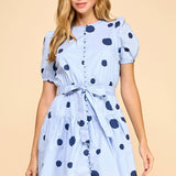 Polka Dot Print Puff Sleeves Dress