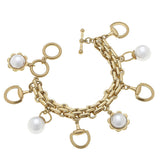 Elise Horsebits & Pearls Charm Bracelet in Shiny Gold