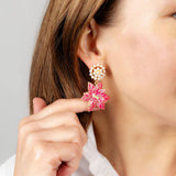 Poinsettia Enamel Earrings in Fuchsia