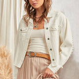PLUS Ivory Studded Denim Jacket