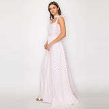 Pink Stripe Maxi Dress Shoulder Tie