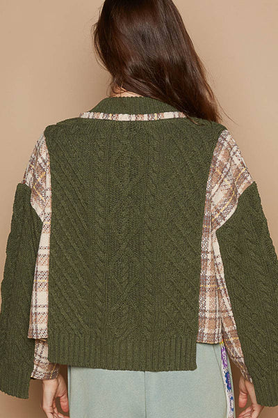 Olive V-neck button down sweater