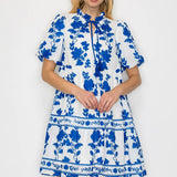 Blue Leaves Print Mini Dress