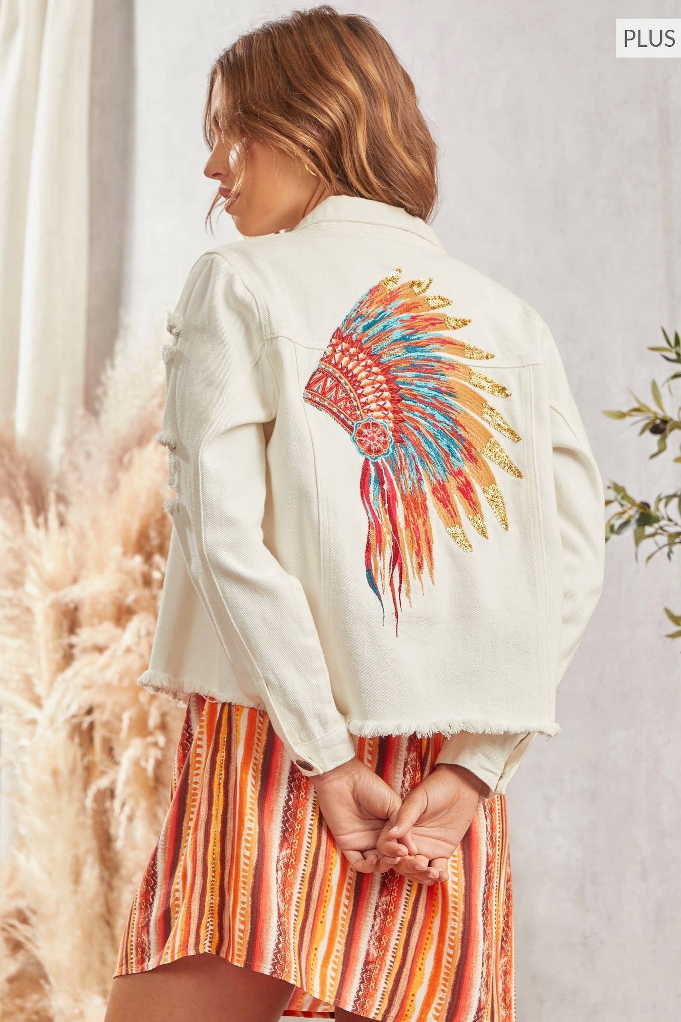 PLUS Embroidered Denim Jacket