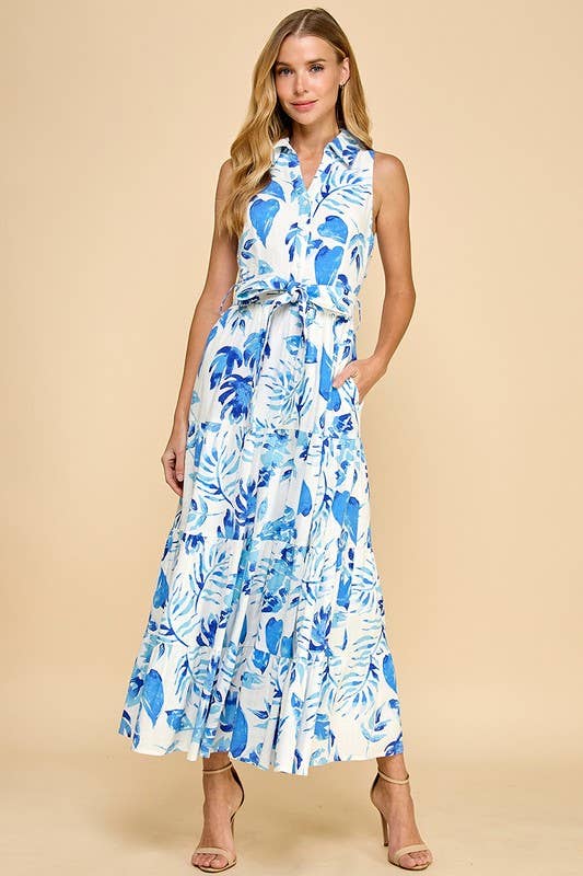 Palm Leaves Collared Midi Dress