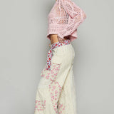 crochet detail denim pants