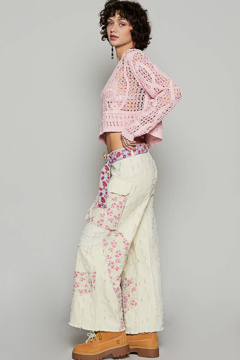 crochet detail denim pants