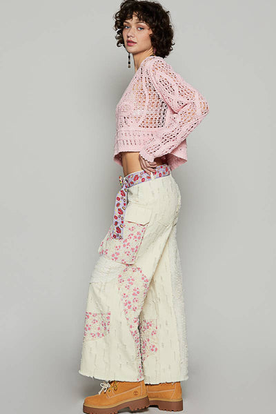 crochet detail denim pants