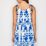 Blue Leaves Print Maxi Halter Dress