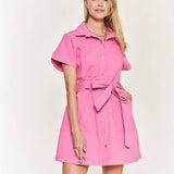 Belted cotton short dress