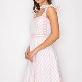 Pink Stripe Maxi Dress Shoulder Tie