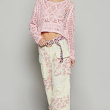 crochet detail denim pants