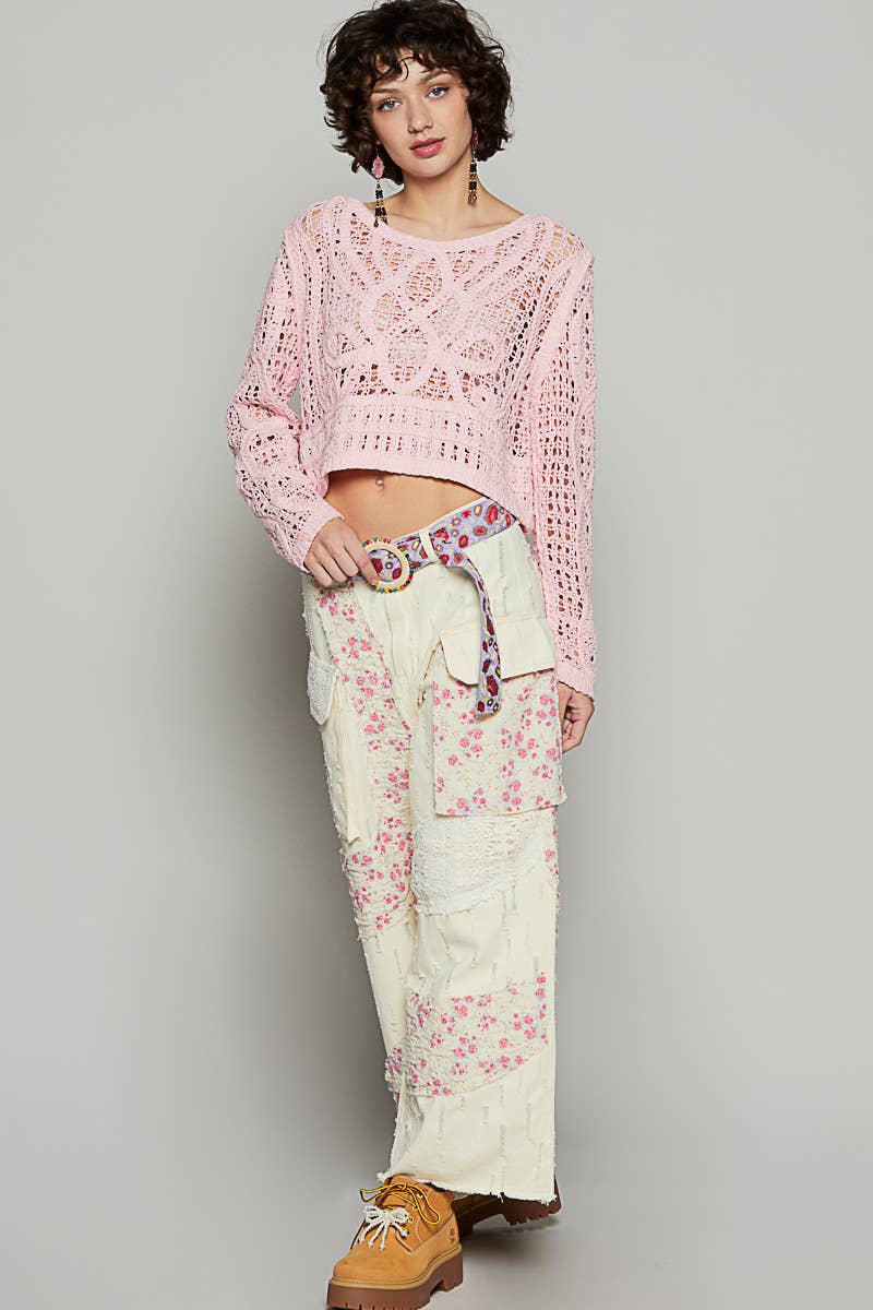 crochet detail denim pants