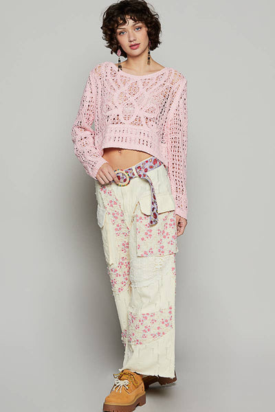 crochet detail denim pants