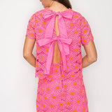 Pink Daisy Lace Top with Bow