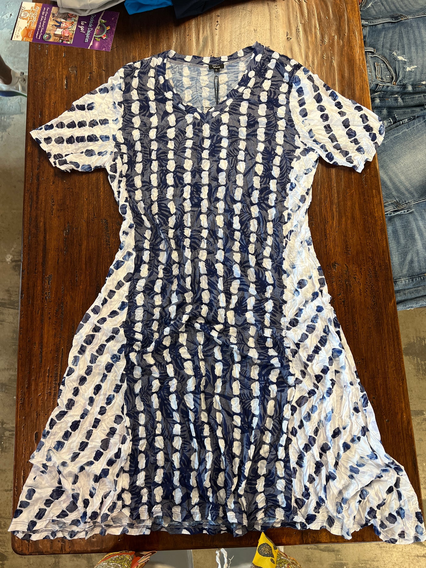 Navy and White Short Sleeve Dress