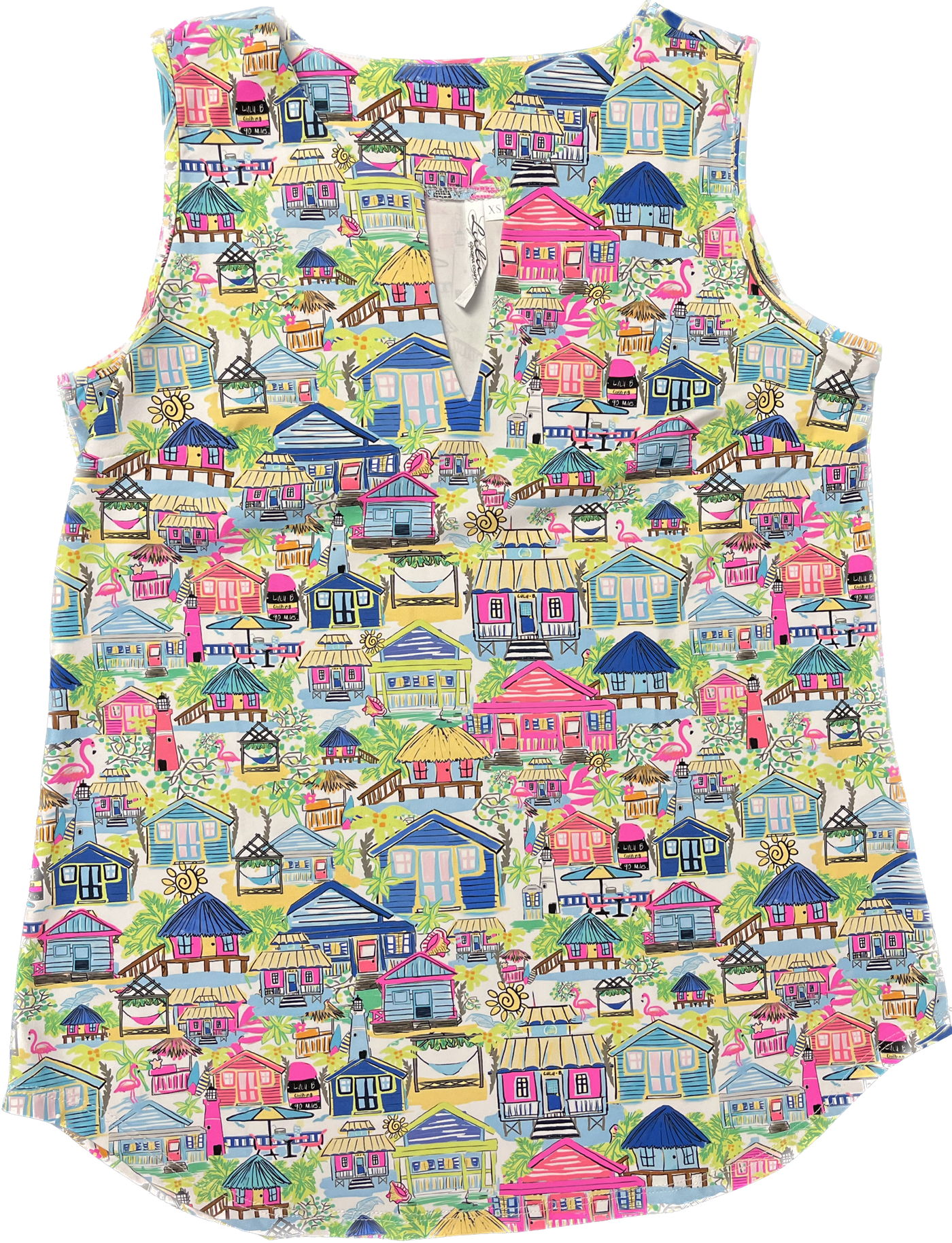 House Print Sleeveless Keyhole Top