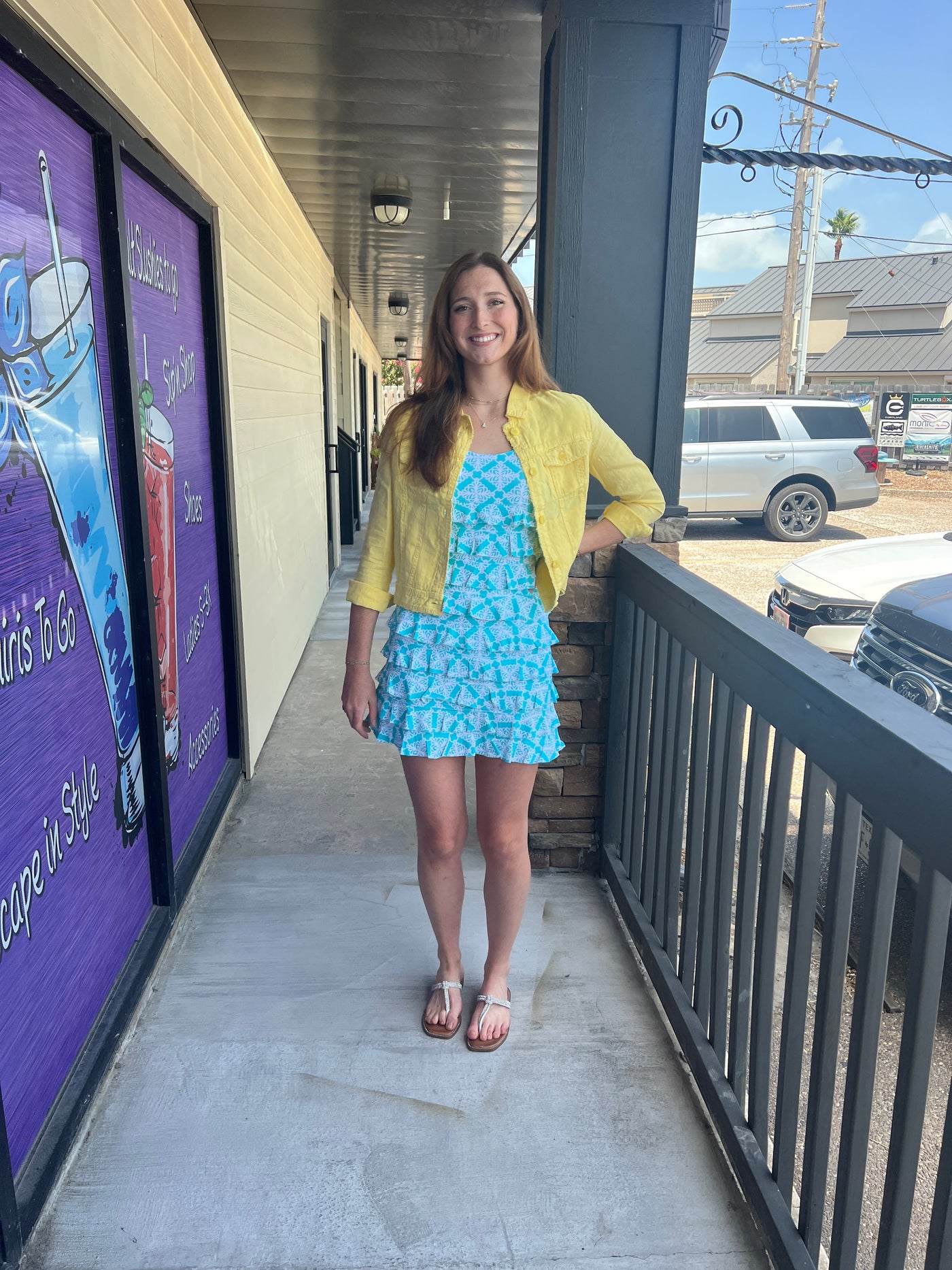 Light Blue and White Pattern Cha Cha Dress