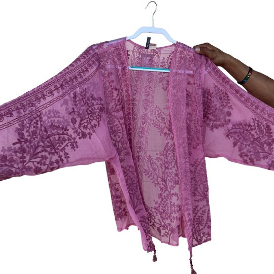 Pink Embroidered Kimono