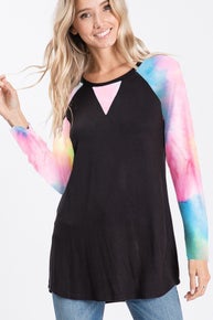 Black Top with Long Sleeve Tie Dye