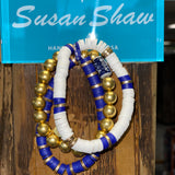 Blue, White and Gold Stretch Bracelet Set