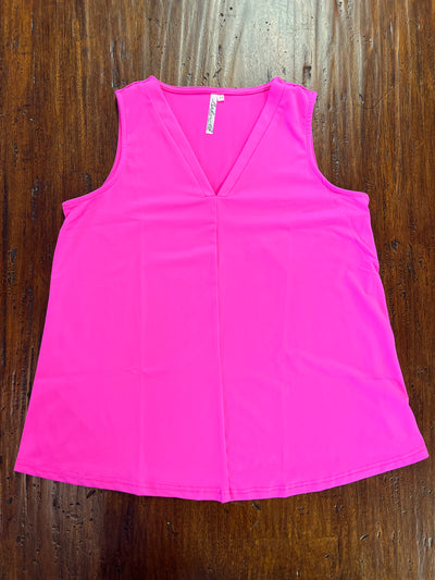 Bright Hot Pink Sleeveless V Neck