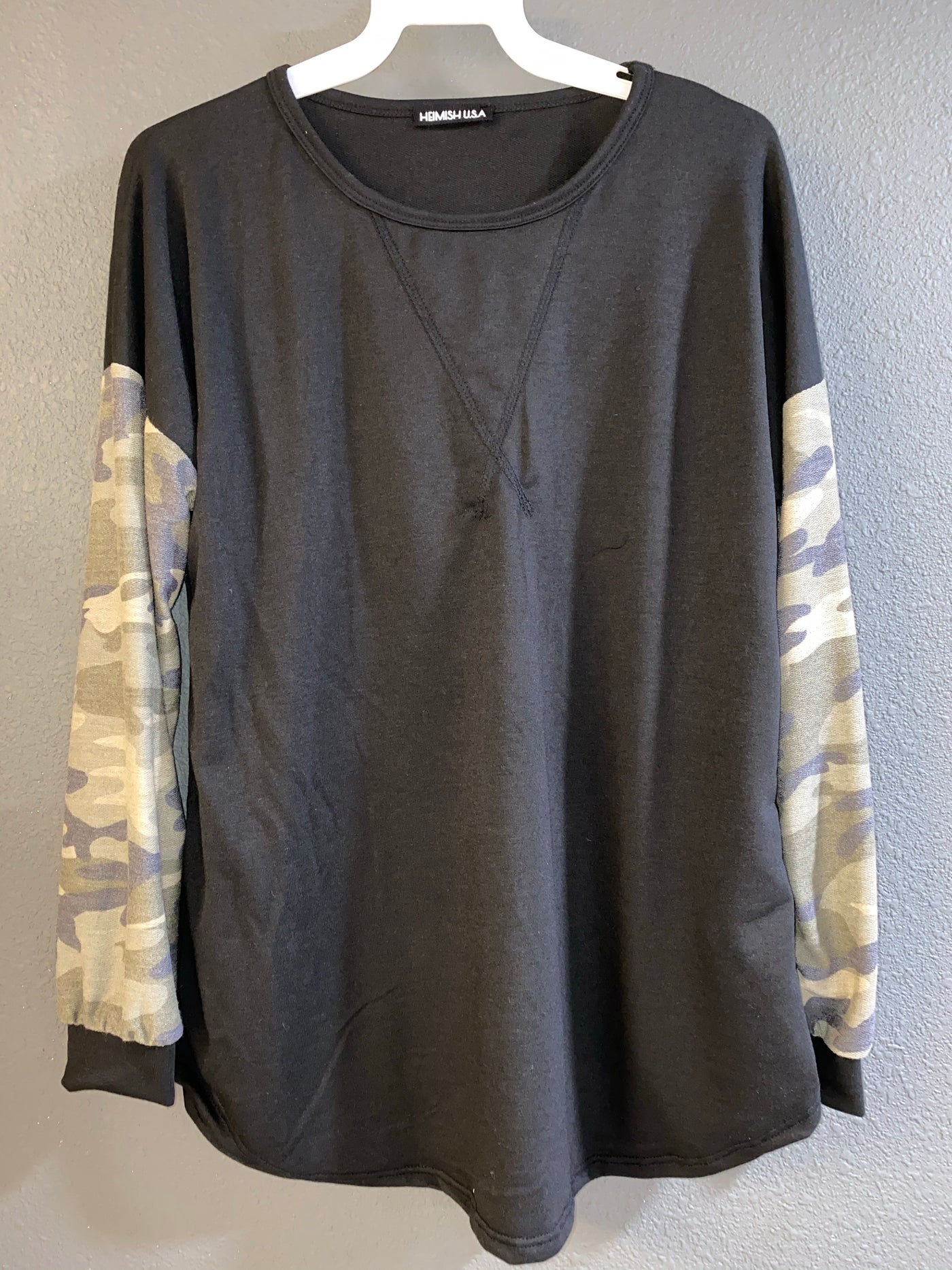 Black Top with Camo Long Sleeves