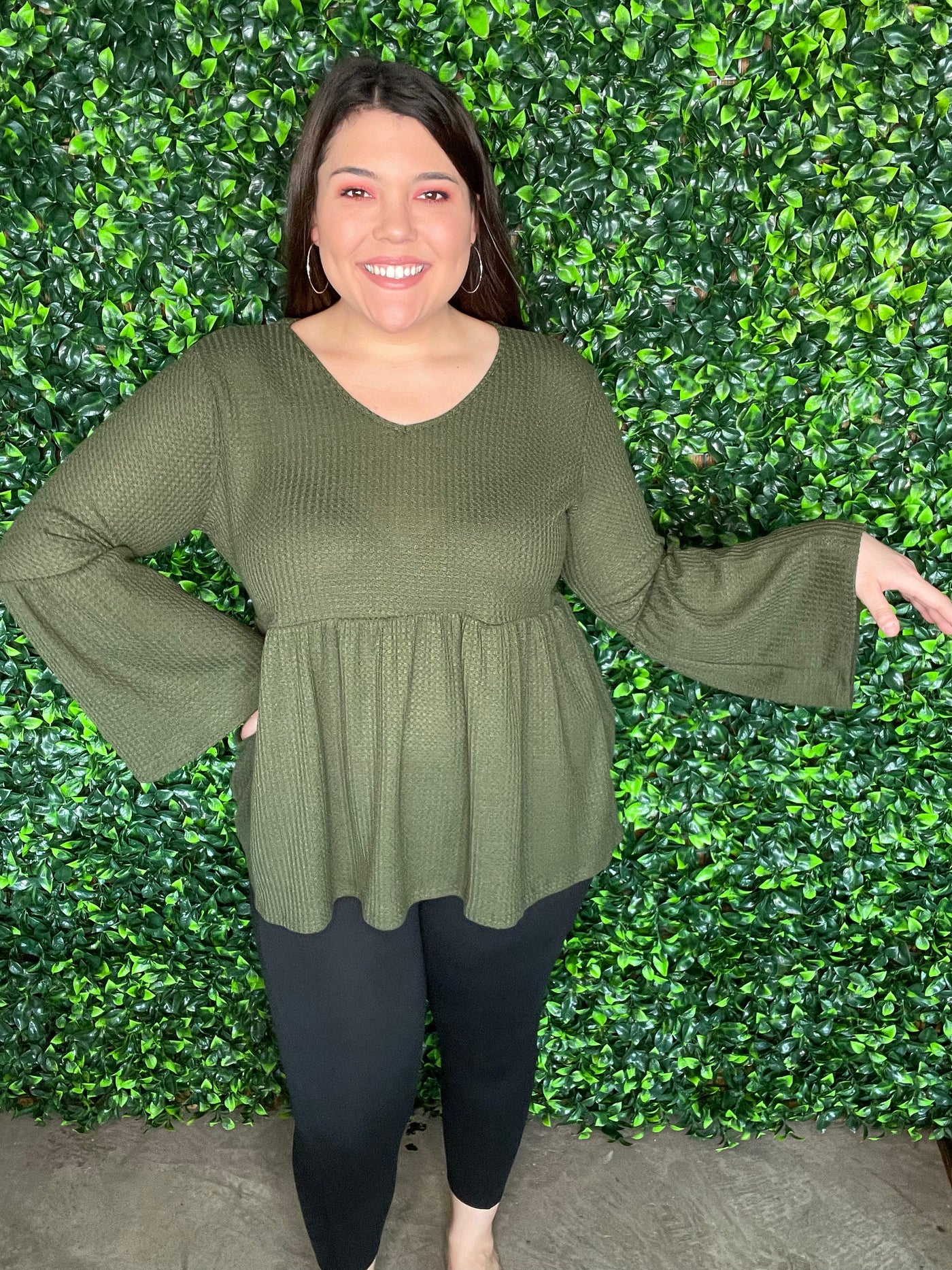 Olive Babydoll Long Sleeve Top
