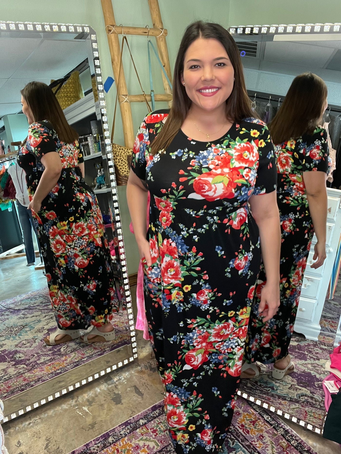 Black Floral Maxi with Sleeves