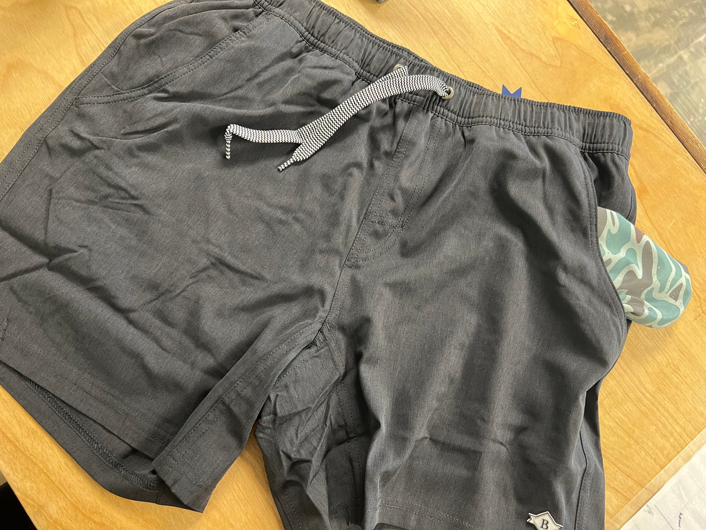 Black Athletic Shorts with Camo Lining