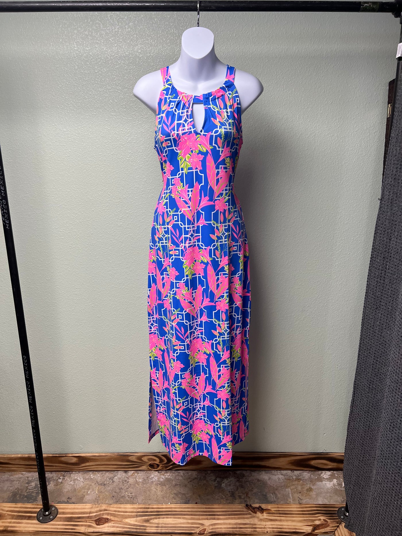 Blue and Pink Floral Keyhole Maxi