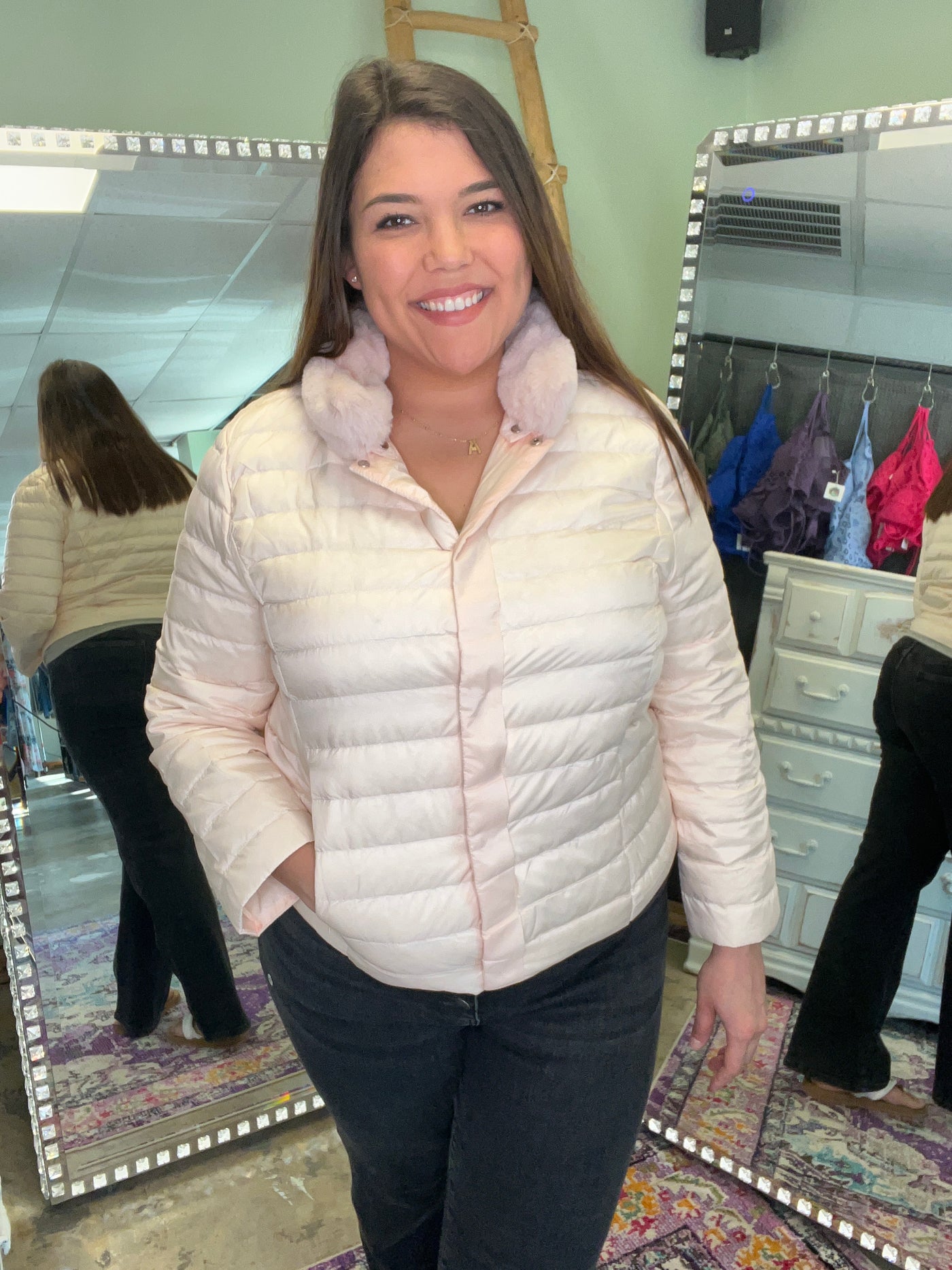 Blush 3/4 Length Sleeve Puffer Jacket
