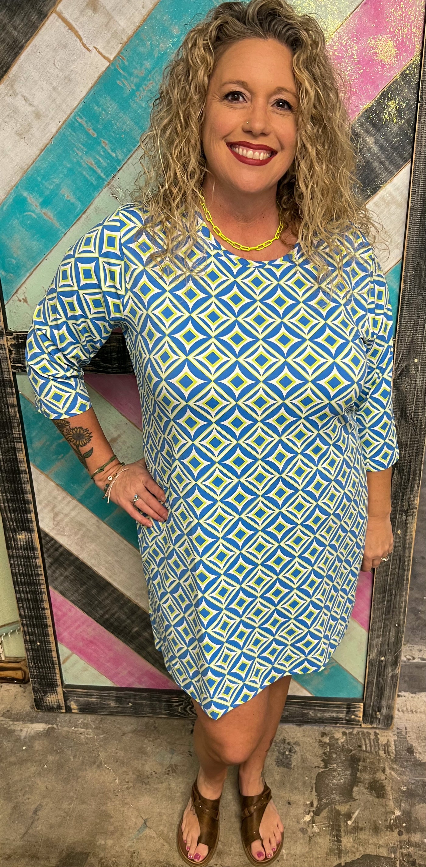 Blue and Lime Pattern Travel Dress