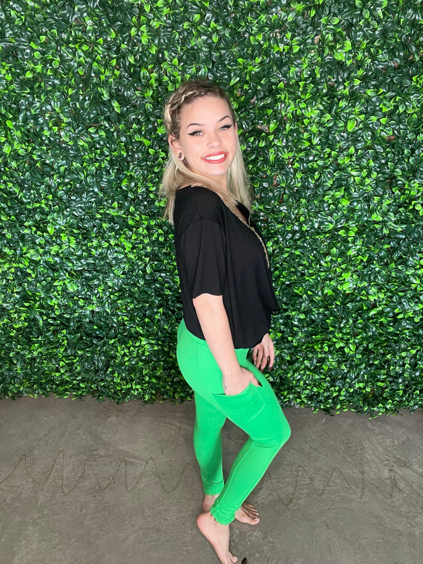 Neon Green Leggings w/ Pockets