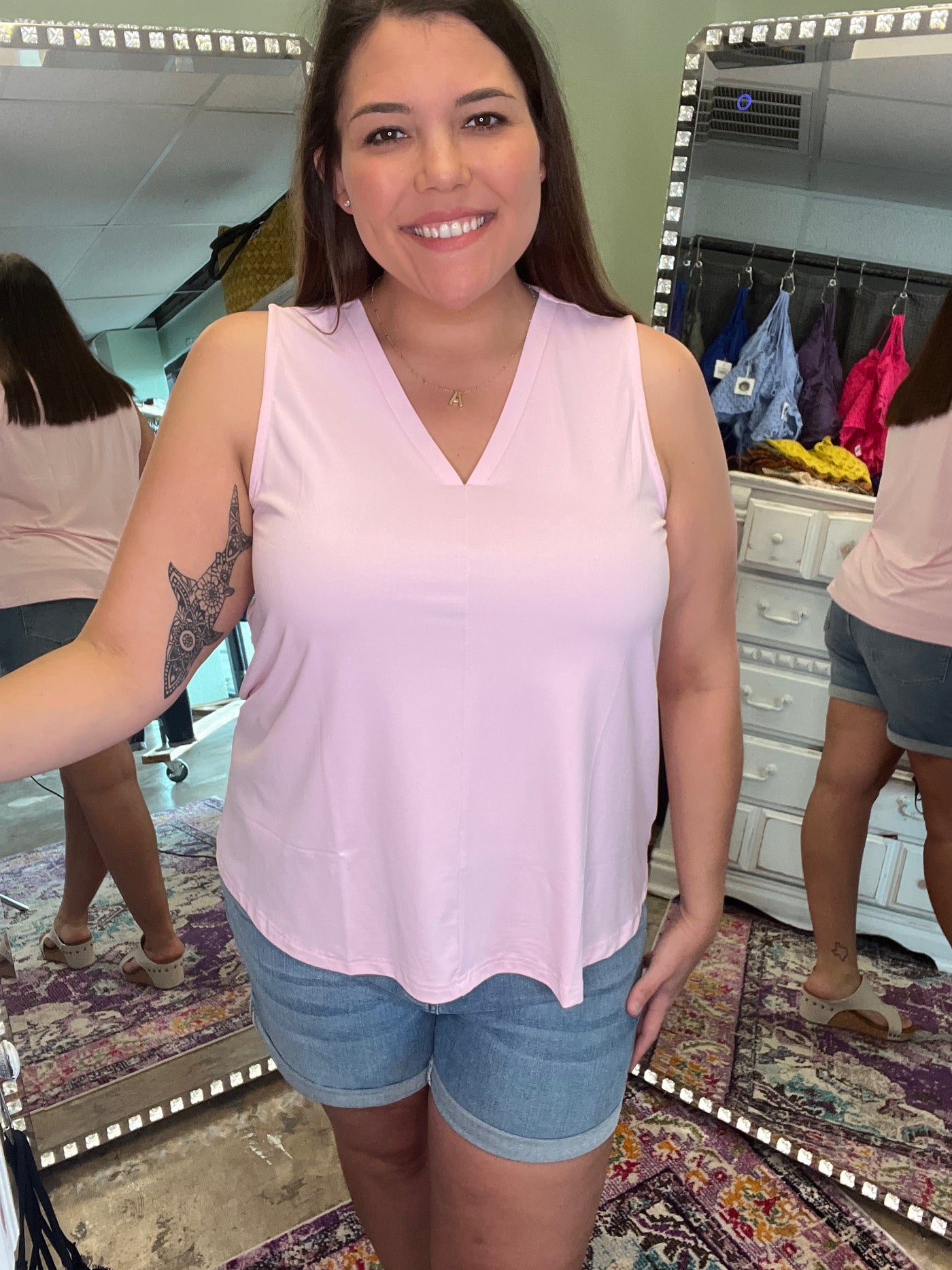 Pale Pink Sleeveless V Neck