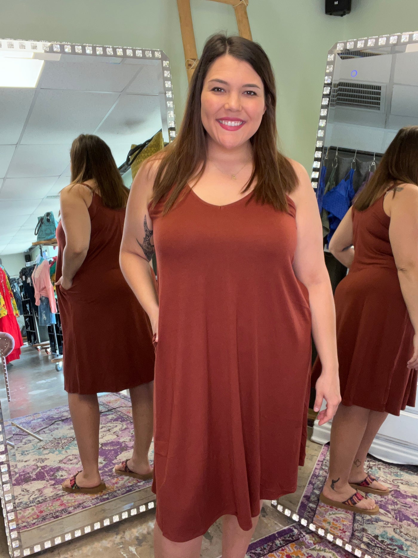 Dark Rust Spaghetti Strap Dress