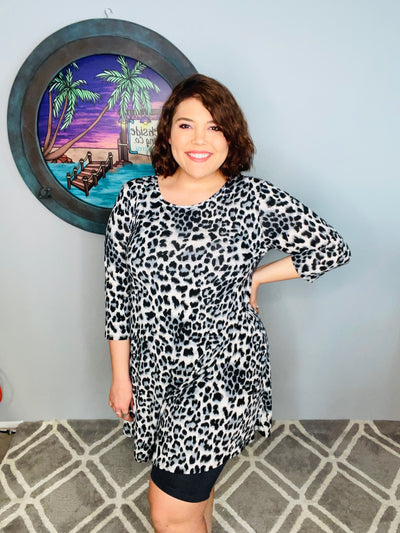 Gray Animal Print Dress With Pockets