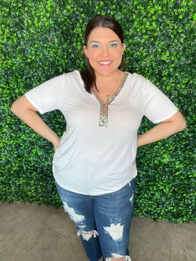 Ivory Short Sleeve Top with Sequin Detail