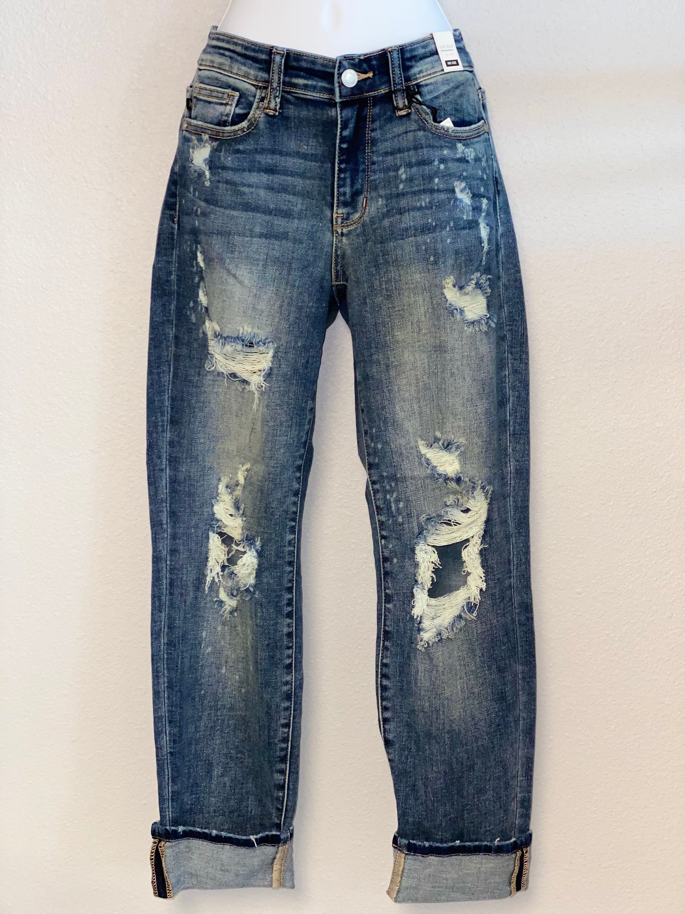 Judy Blue Boyfriend Distressed Jeans Shows Skin