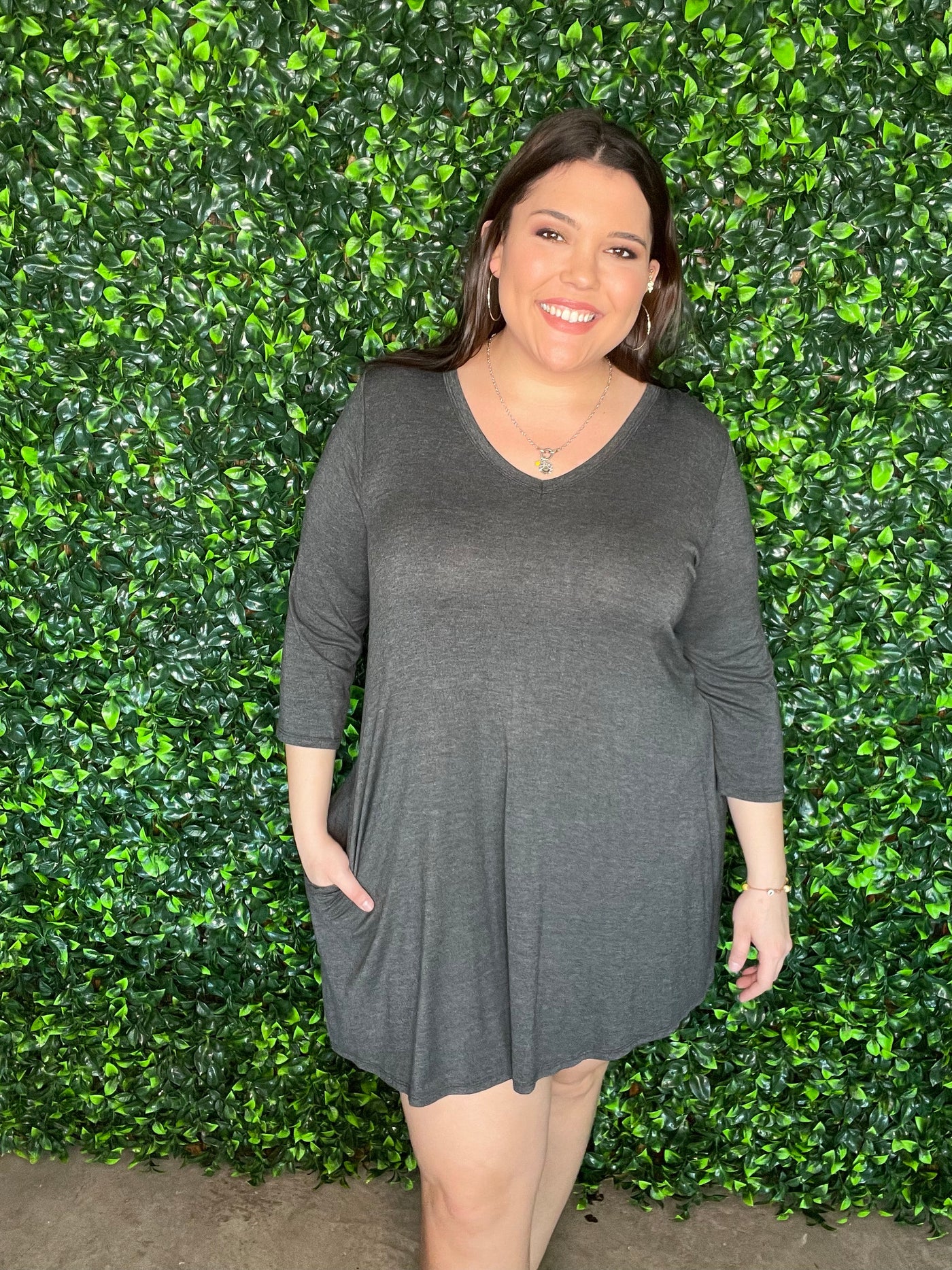 Charcoal 3/4 Length Sleeve Dress