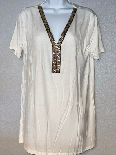 Ivory Short Sleeve Top with Sequin Detail